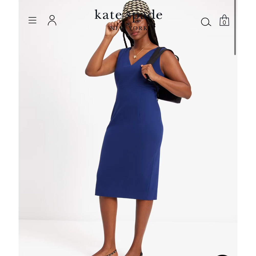 Kate Spade Women's Sleeveless V Neck Ponte Dress‎ Blue Sz 0
